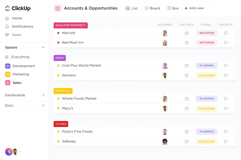 Fonctionnalité de gestion des relations de ClickUp