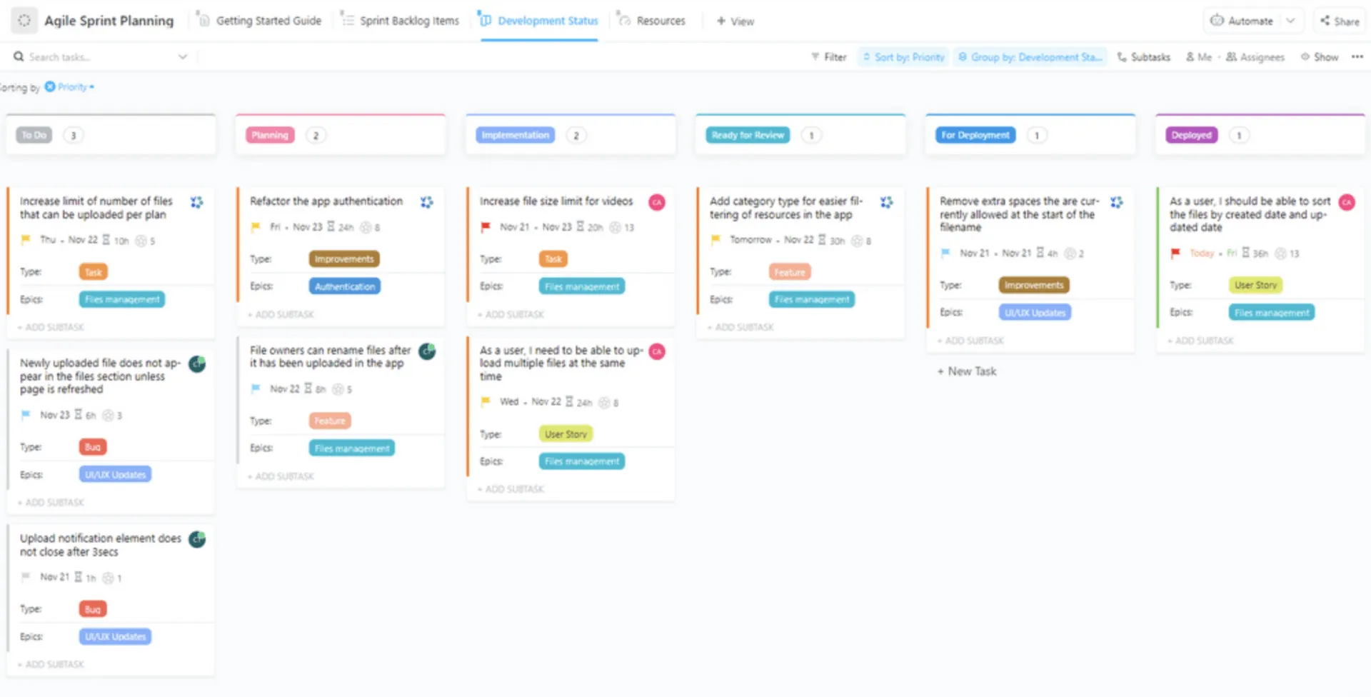 Mẫu lập kế hoạch sprint Agile của ClickUp