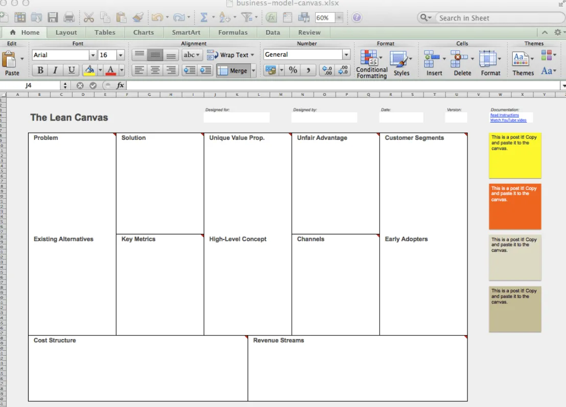 Mẫu Excel Business Model Canvas và Lean Canvas của NeosChronos