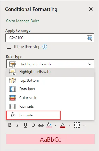 Maak een op formules gebaseerde regel voor voorwaardelijke opmaak voor achterstallige Excel-taken