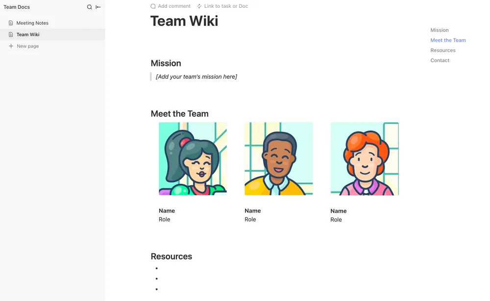 Modello ClickUp Team Docs