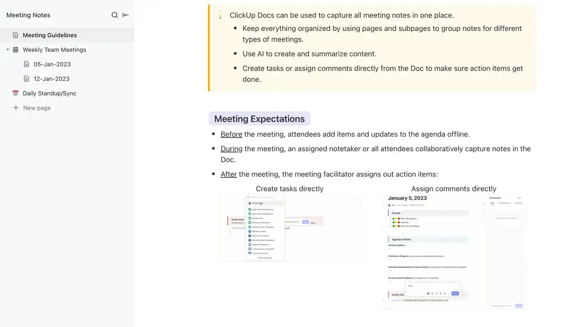 Faça anotações de reunião com eficiência usando o modelo de anotações de reunião do ClickUp.