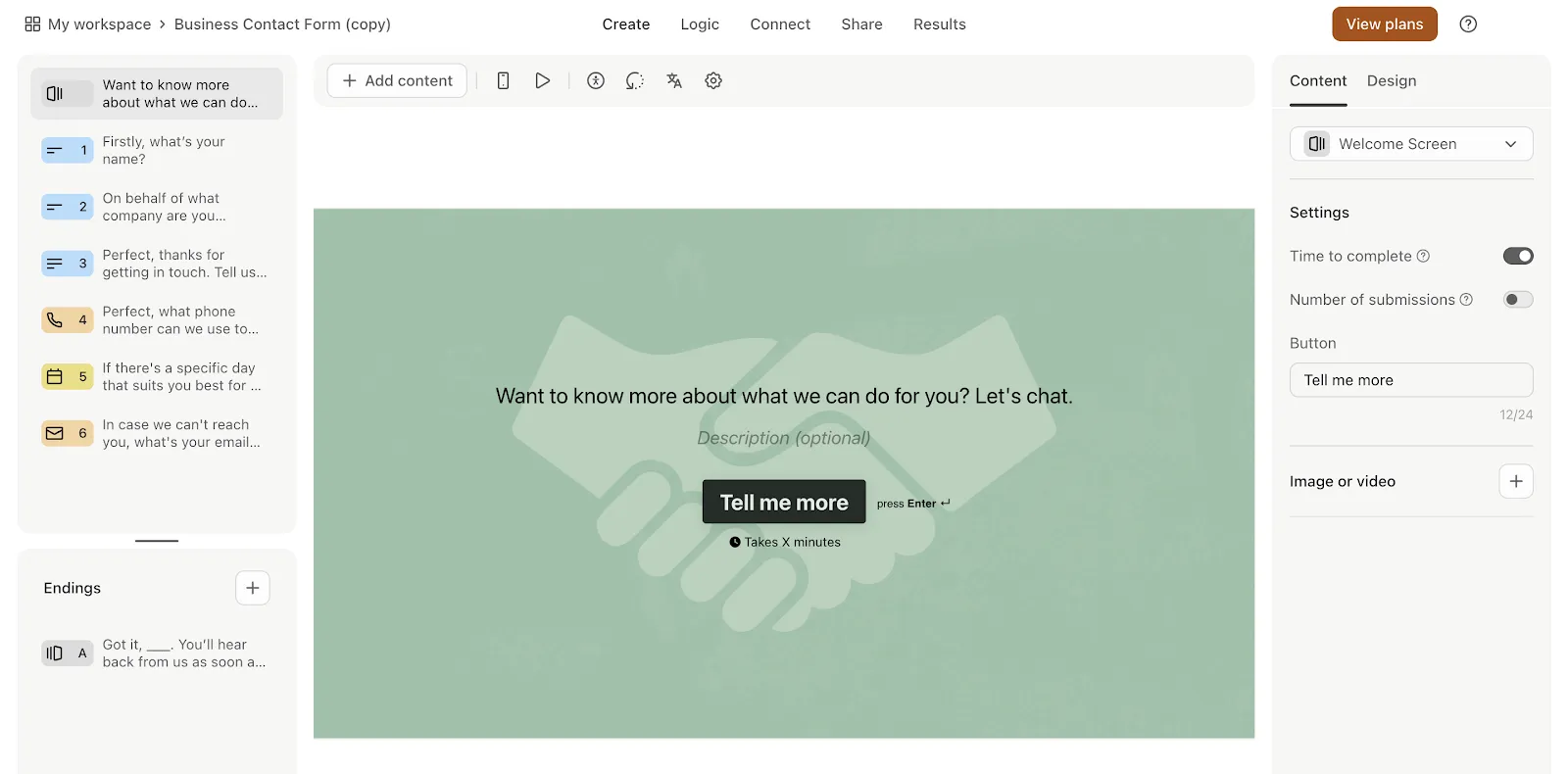Modèles Typeform : modèle de formulaire de contact pour entreprises