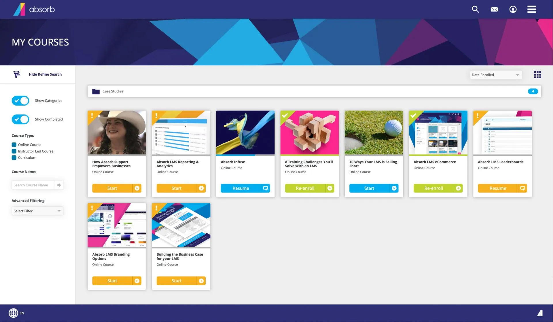 Tableau de bord Absorb LMS