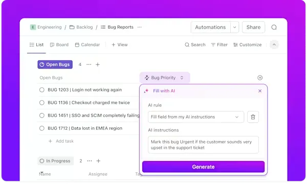 ClickUp-Automatisierungen: KPIs für das Produktmanagement
