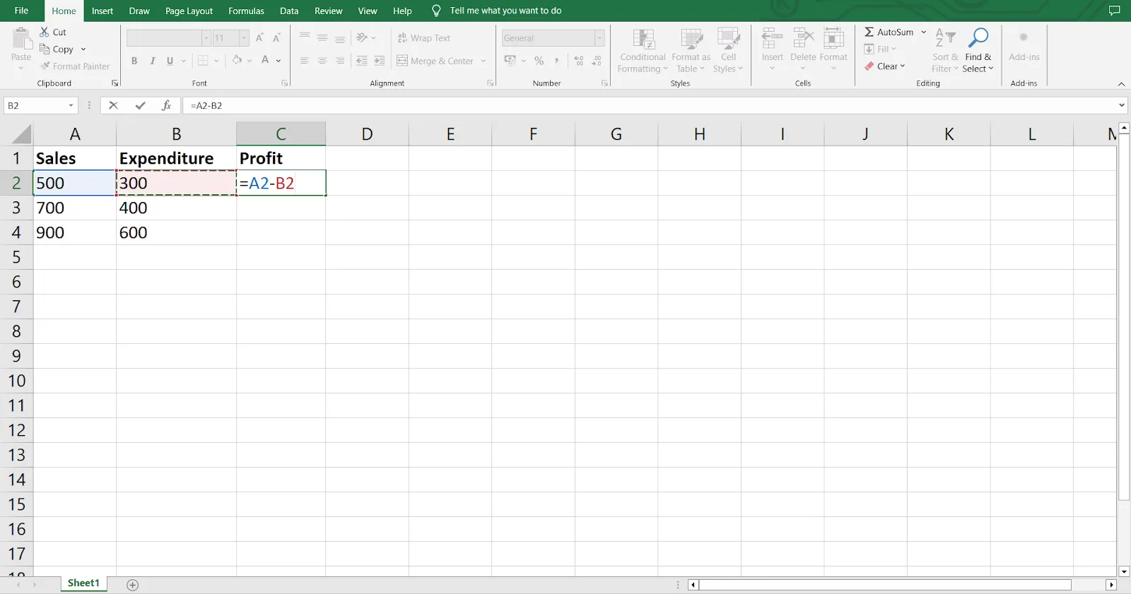 Selecione as células apropriadas para inserir a fórmula do Excel, agora visível na barra de fórmulas.