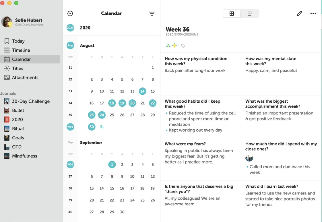 Dashboard Grid Diary