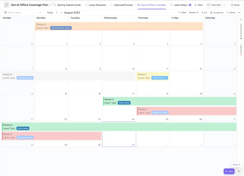 Plantilla de plan de cobertura fuera de la oficina de ClickUp: plantilla de plan fuera de la oficina