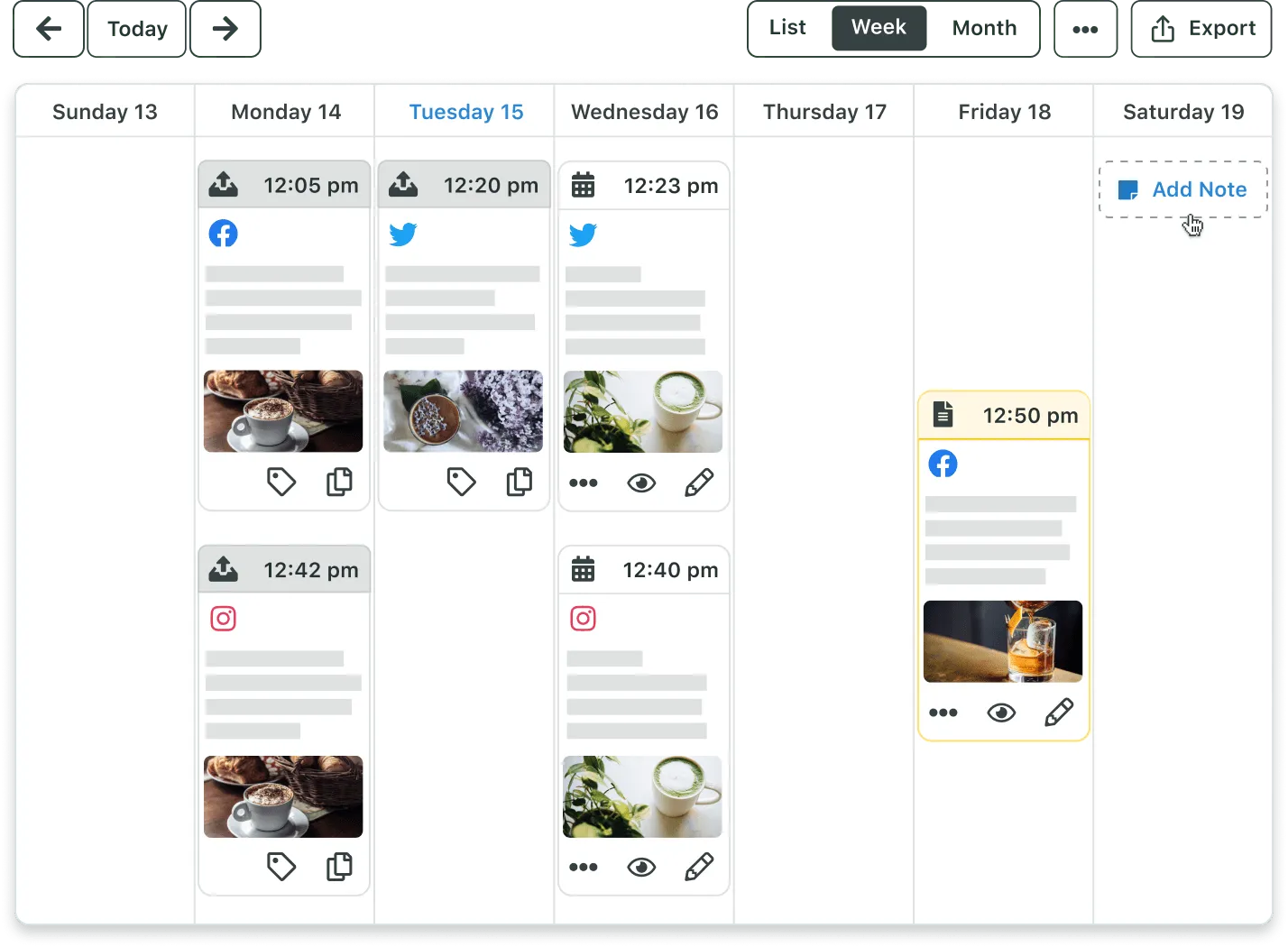 Software de calendario de marketing: ejemplo del calendario de publicación de Sprout Social.