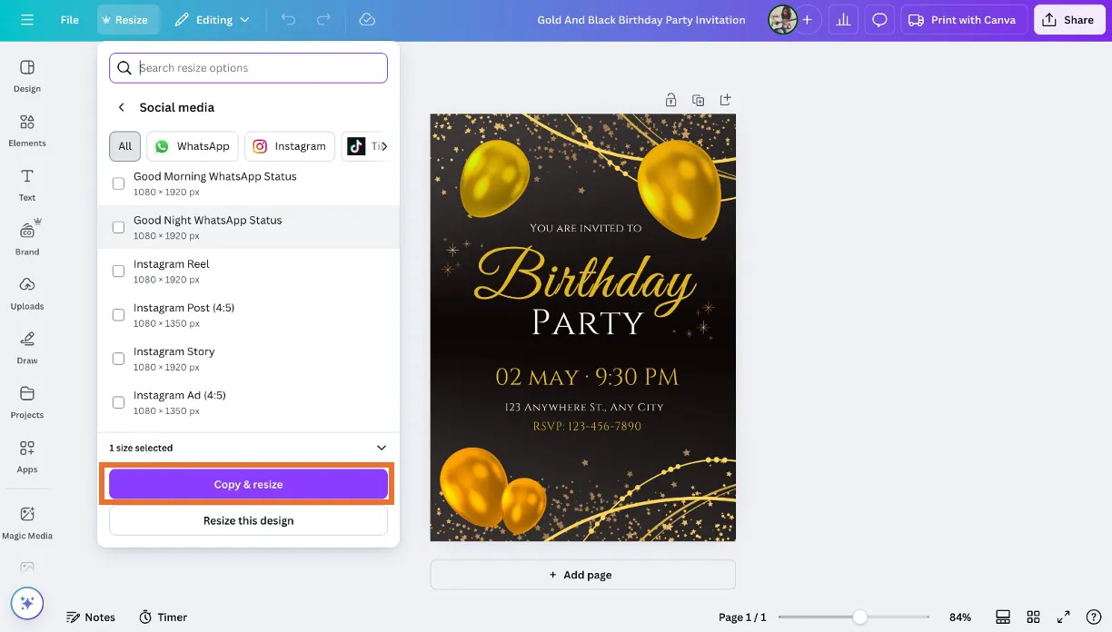 Copier et redimensionner une image dans Canva : comment modifier l'orientation d'une page dans Canva