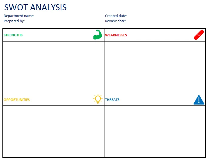Šablona SWOT analýzy pro Excel od Stakeholdermap.com