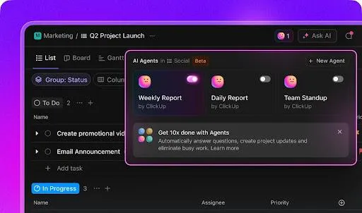 더 많은 일을 처리하기 위해 ClickUp Autopilot Agents를 살펴보세요