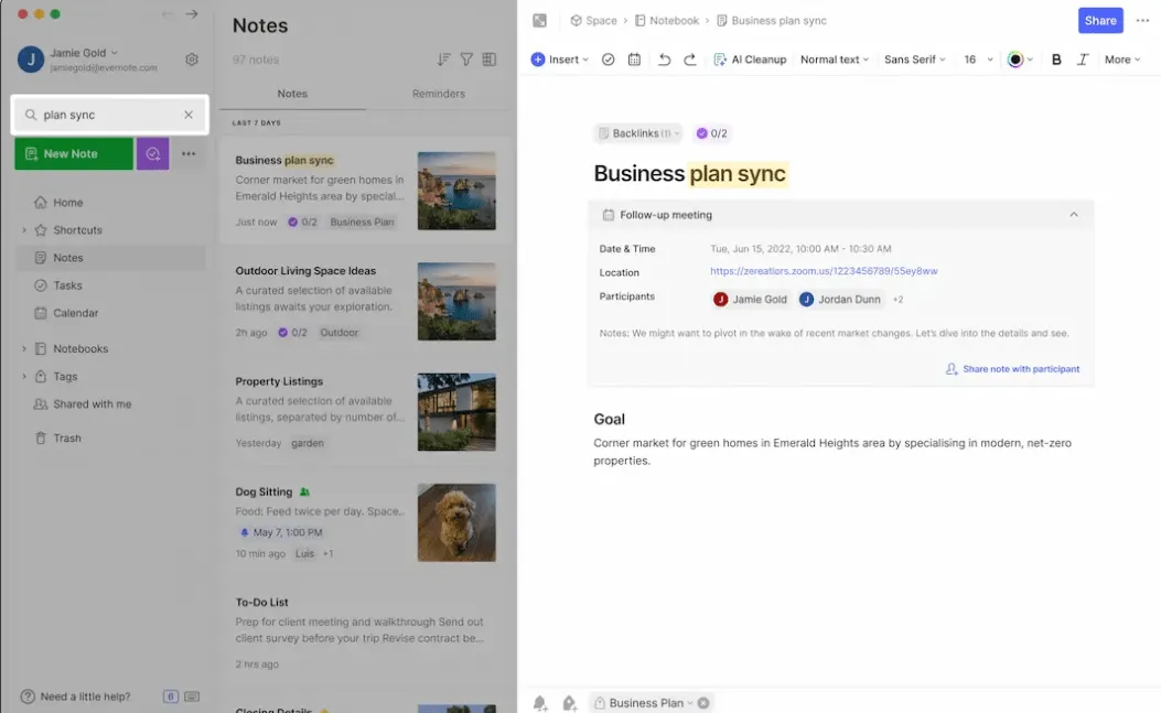 Thay thế Obsidian: Evernote