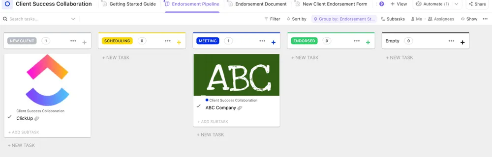 Modèle de collaboration ClickUp Client Success