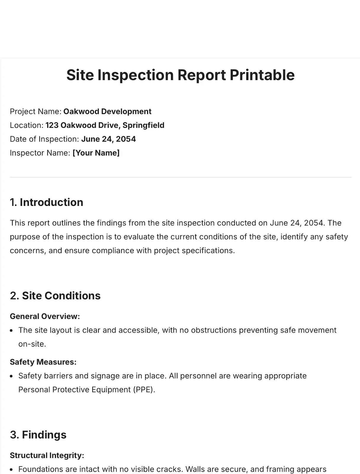 Modèle de rapport d'inspection de site