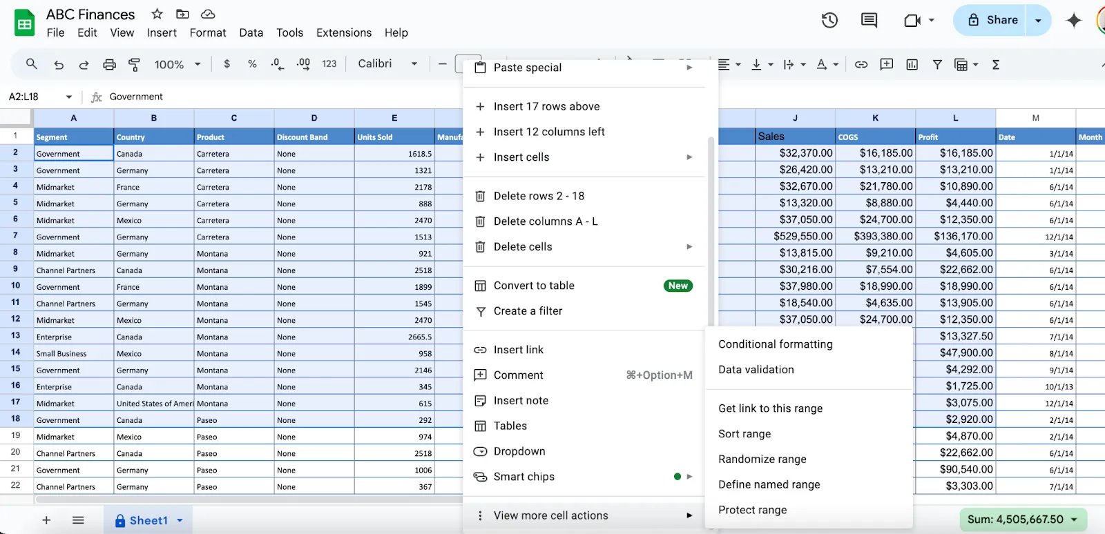 Clique com o botão direito do mouse e selecione “proteger intervalo”. Como bloquear células no Google Sheets