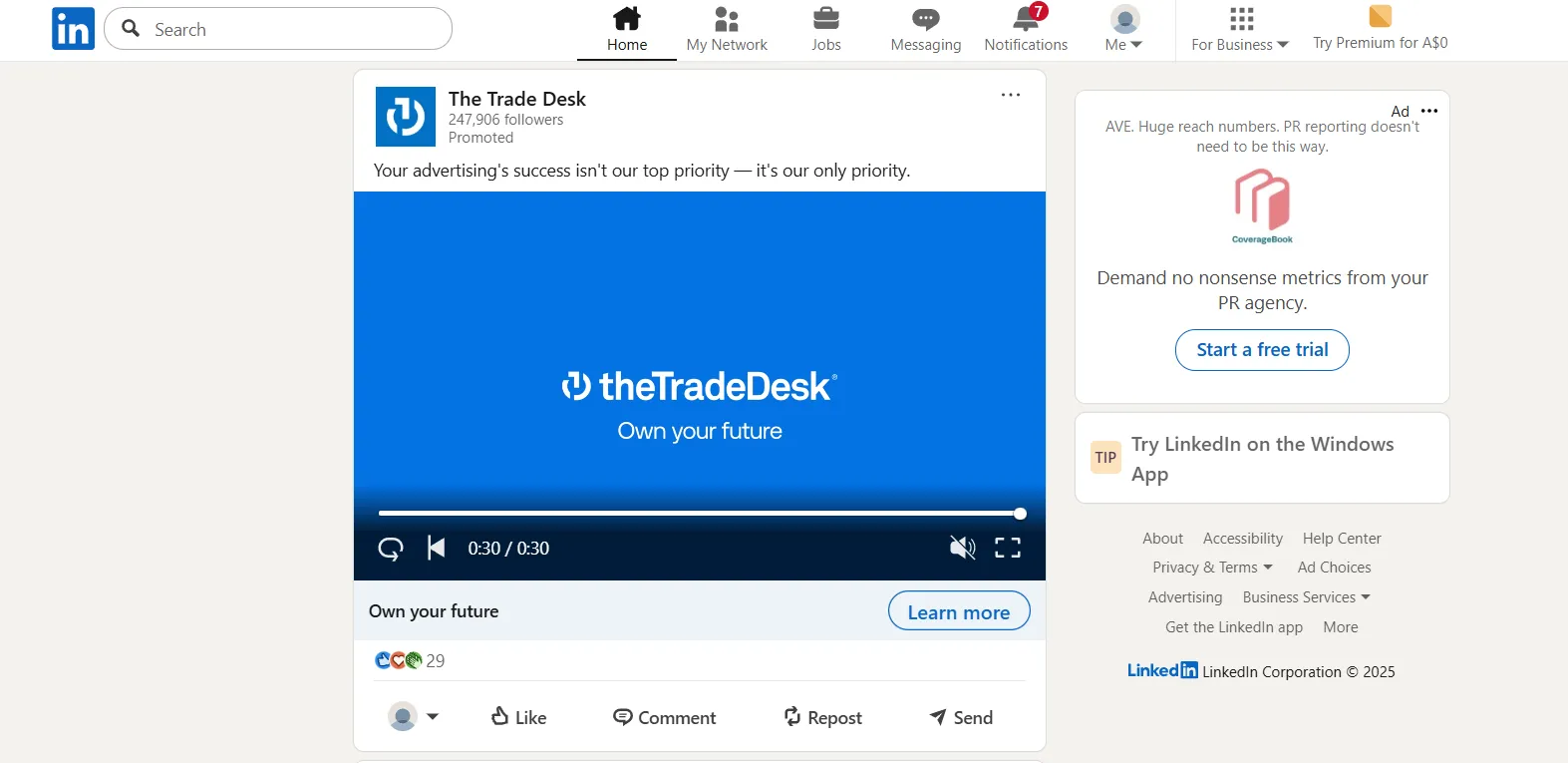 Campagne publicitaire LinkedIn avec vidéo