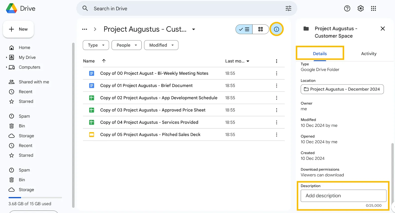 Comment copier un dossier dans Google Drive : étape 7.2