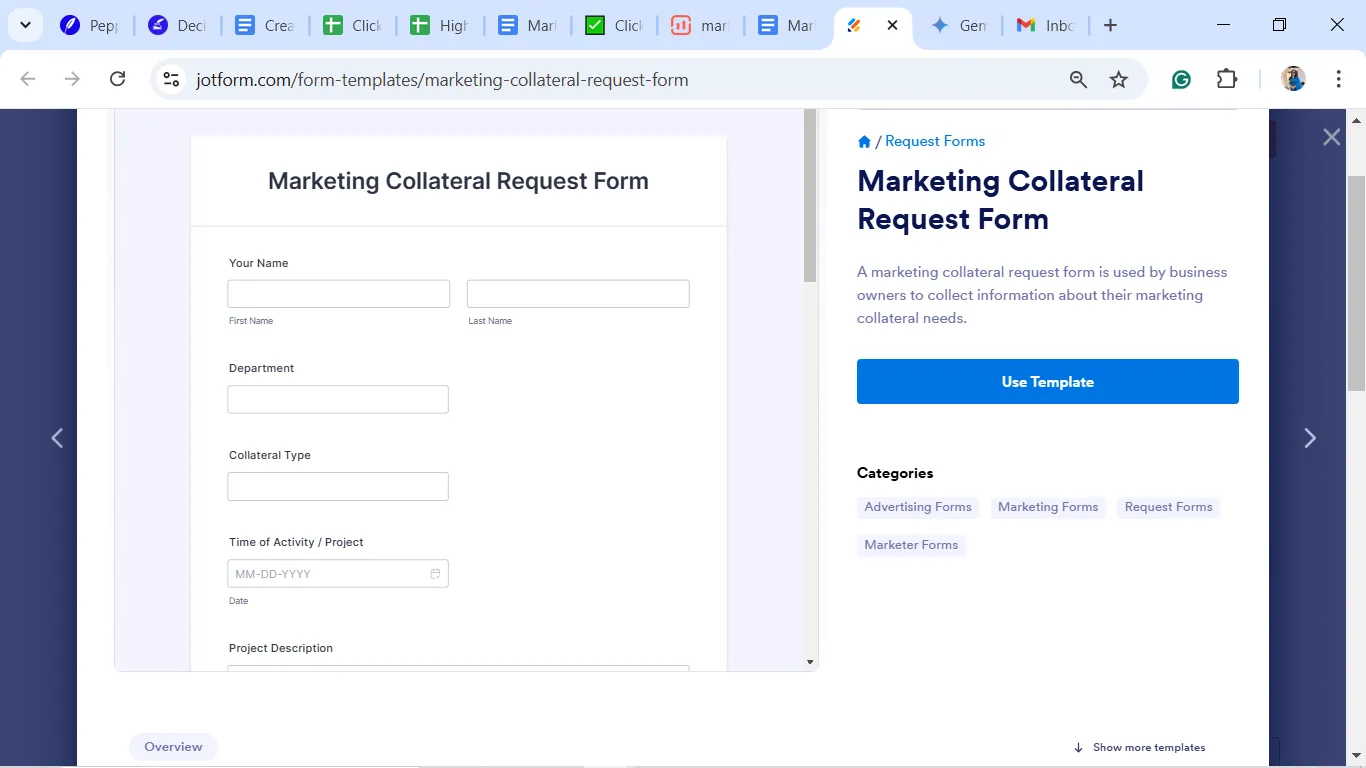 Modelo de formulário de solicitação de material de marketing
