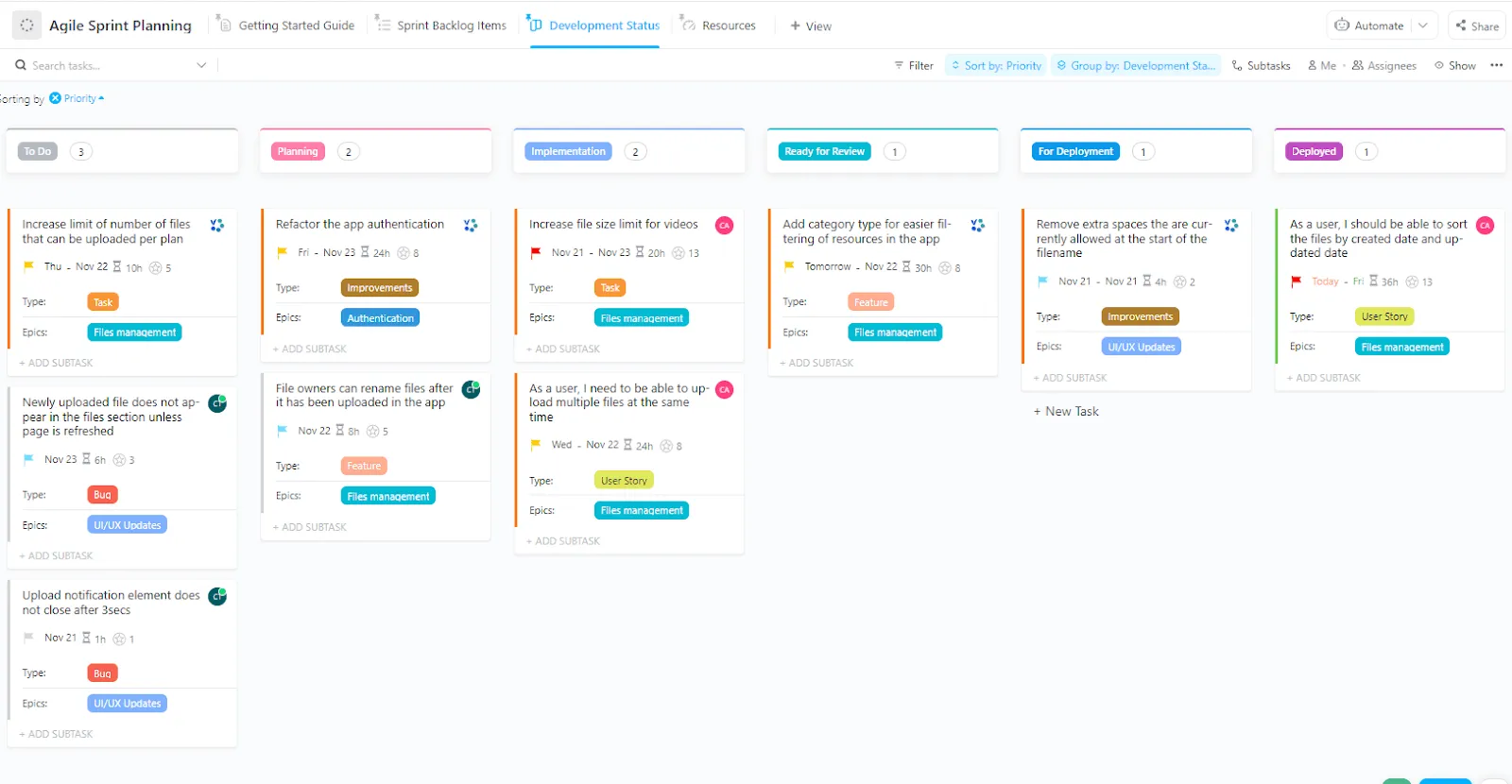 Smartsheet Proje Yönetimi Şablonu: ClickUp Agile Sprint Planlaması Şablonu
