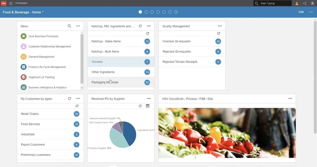 ซอฟต์แวร์ ERP สำหรับการผลิต: หน้าแรก Infor สำหรับอาหารและเครื่องดื่ม