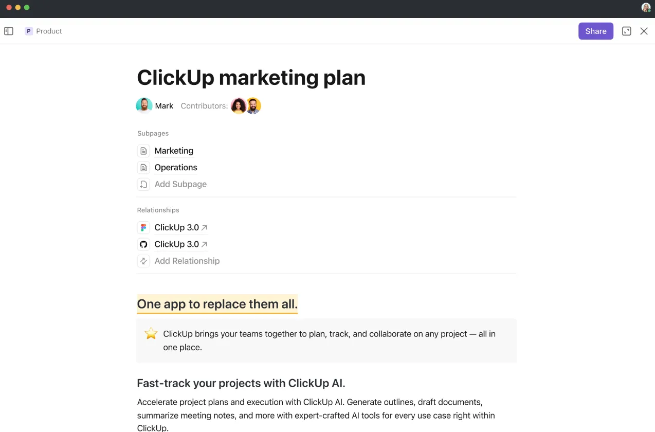 Dokumen ClickUp: cara menulis ringkasan rapat