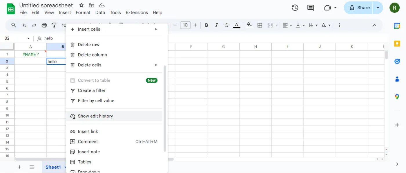 Historique des modifications dans Google Sheets