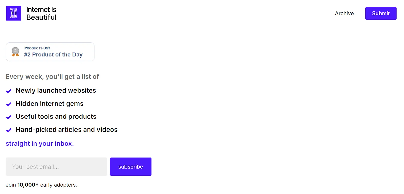Ảnh chụp màn hình trang chủ của bản tin Internet Is Beautiful