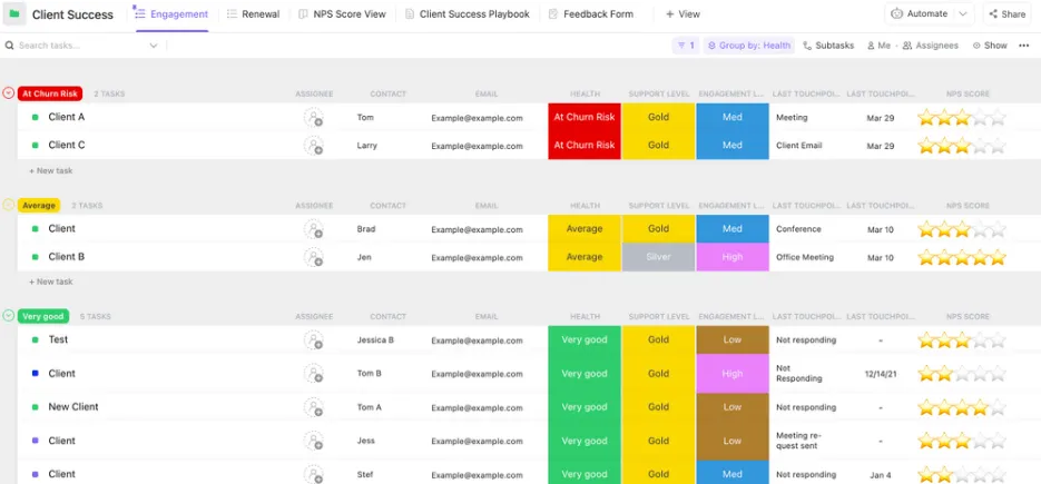 Modèles de formulaires d'admission : Modèle de réussite client de ClickUp