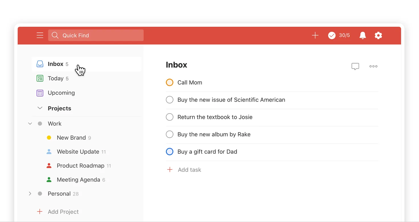 Panel de control de Todoist
