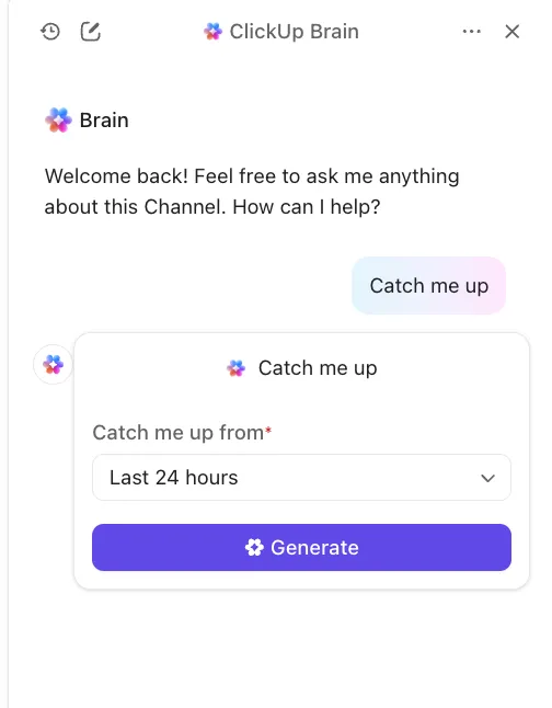 ClickUp 채팅 내 ClickUp Brain으로 최신 정보 확인하기: Zoom에서 진행하는 내부 브레인스토밍 세션을 ClickUp SyncUp으로 대체하는 방법