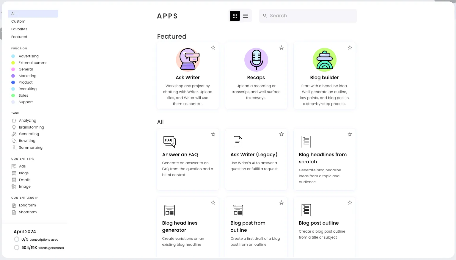 Writer Dashboard: AI-skrivverktyg