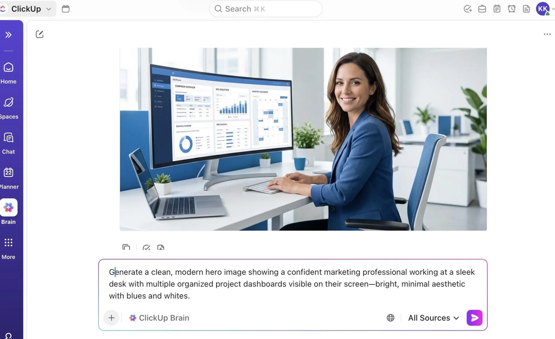 ClickUp Brain: IA que gera imagens para apoiar sessões criativas e de brainstorming