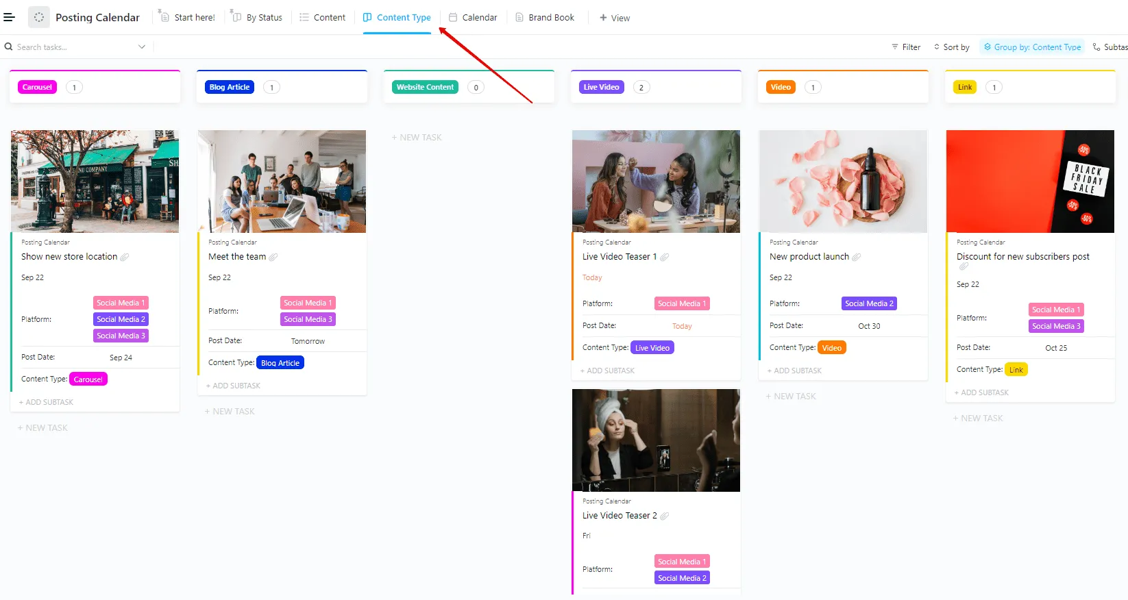 Modèle de calendrier de publication ClickUp