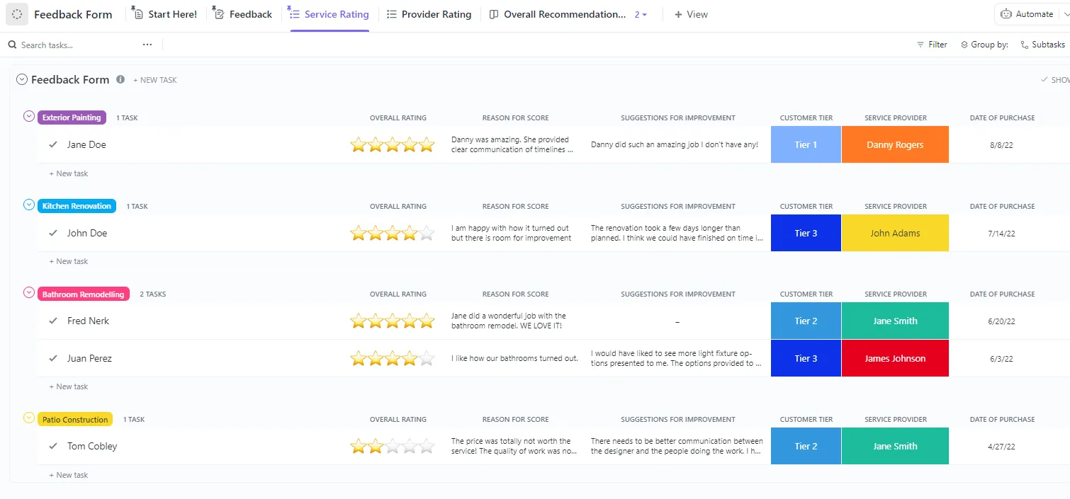 Modelo de formulário de feedback do ClickUp