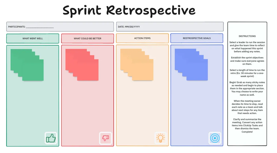 ClickUp Sprint Retrospektive Brainstorming-Vorlage