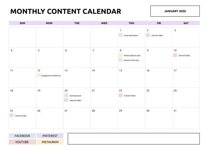 Calendario mensual de contenidos de gdoc.io