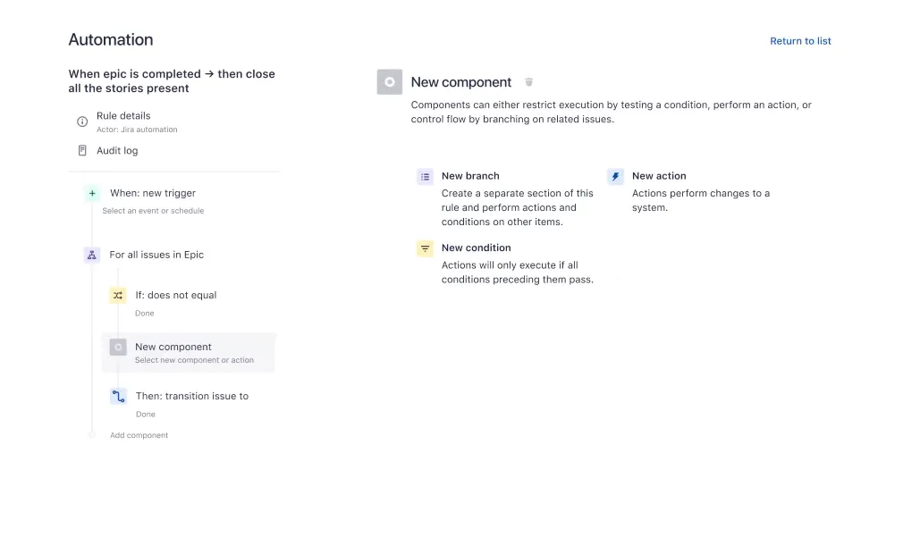 Exemple de fonctionnalité d'automatisation Jira