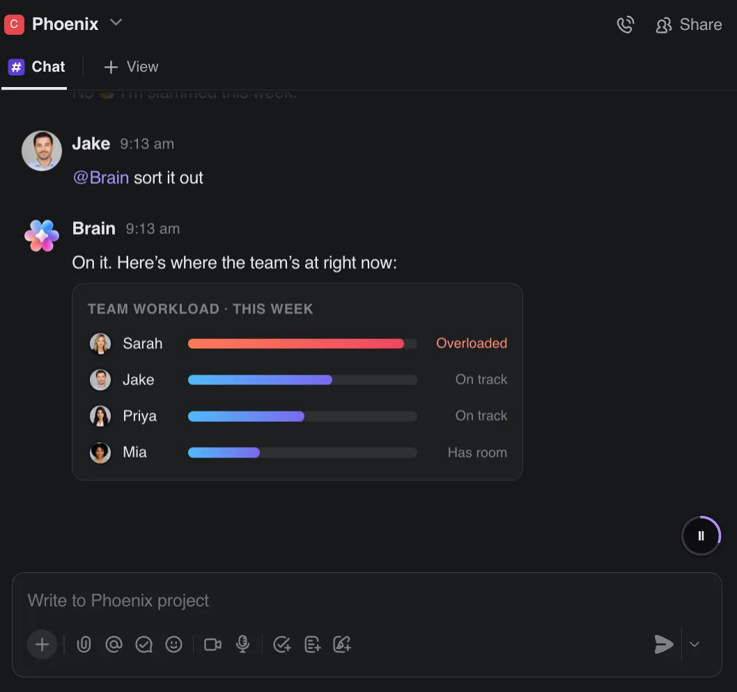 Utilisez ClickUp Brain pour attribuer des tâches, définir des dates d'échéance, évaluer la charge de travail et bien plus encore : les connecteurs Claude MCP pour le marketing