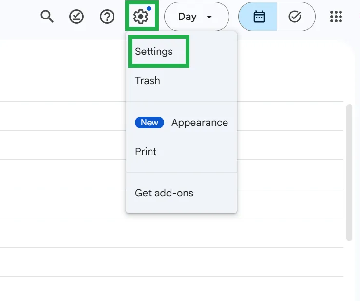 ⚙️ ícone de engrenagem no Google Agenda