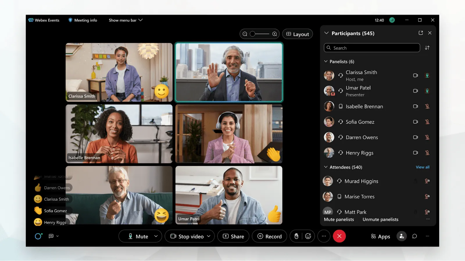 Painel do Webex Suite Software de comunicação em nuvem