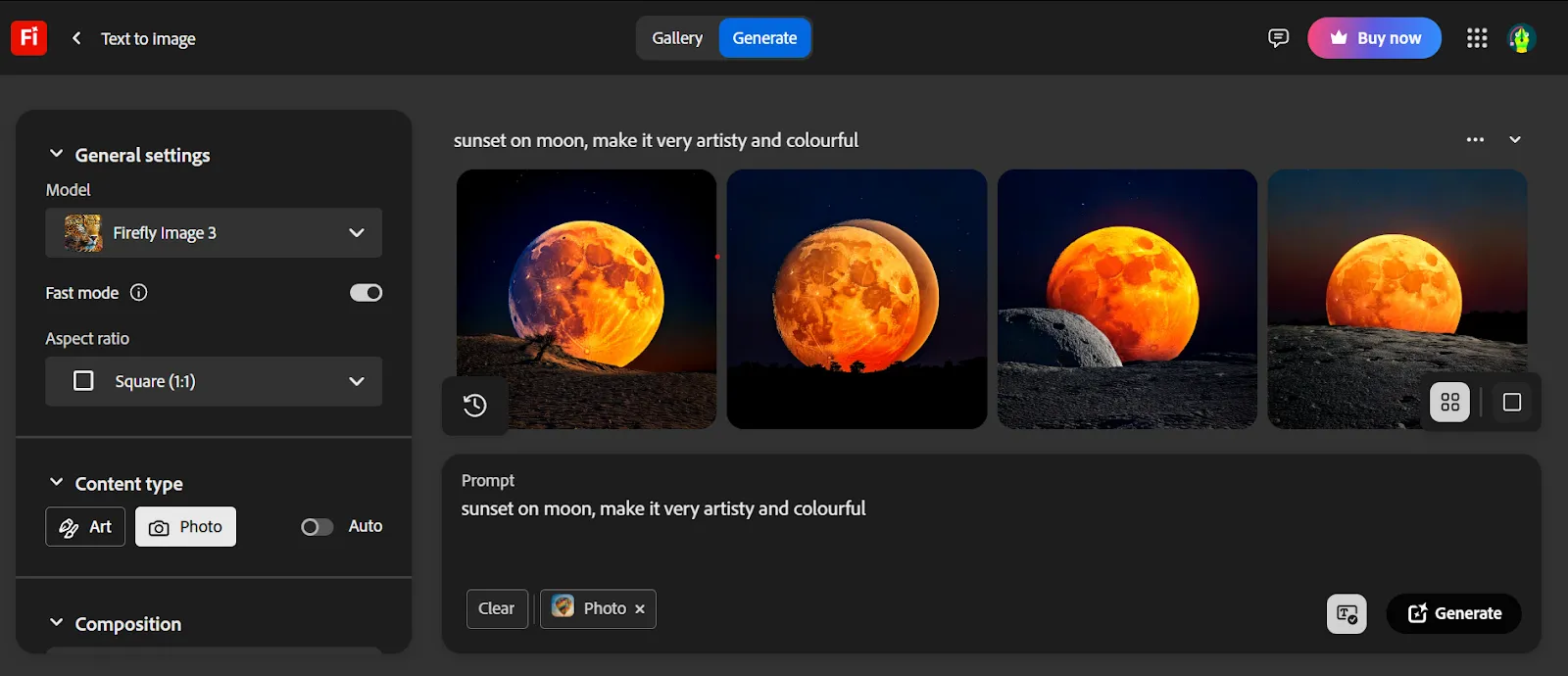 Adobe Firefly (모든 미디어에서 고품질 AI 생성 비주얼에 가장 적합): AI PNG 생성기