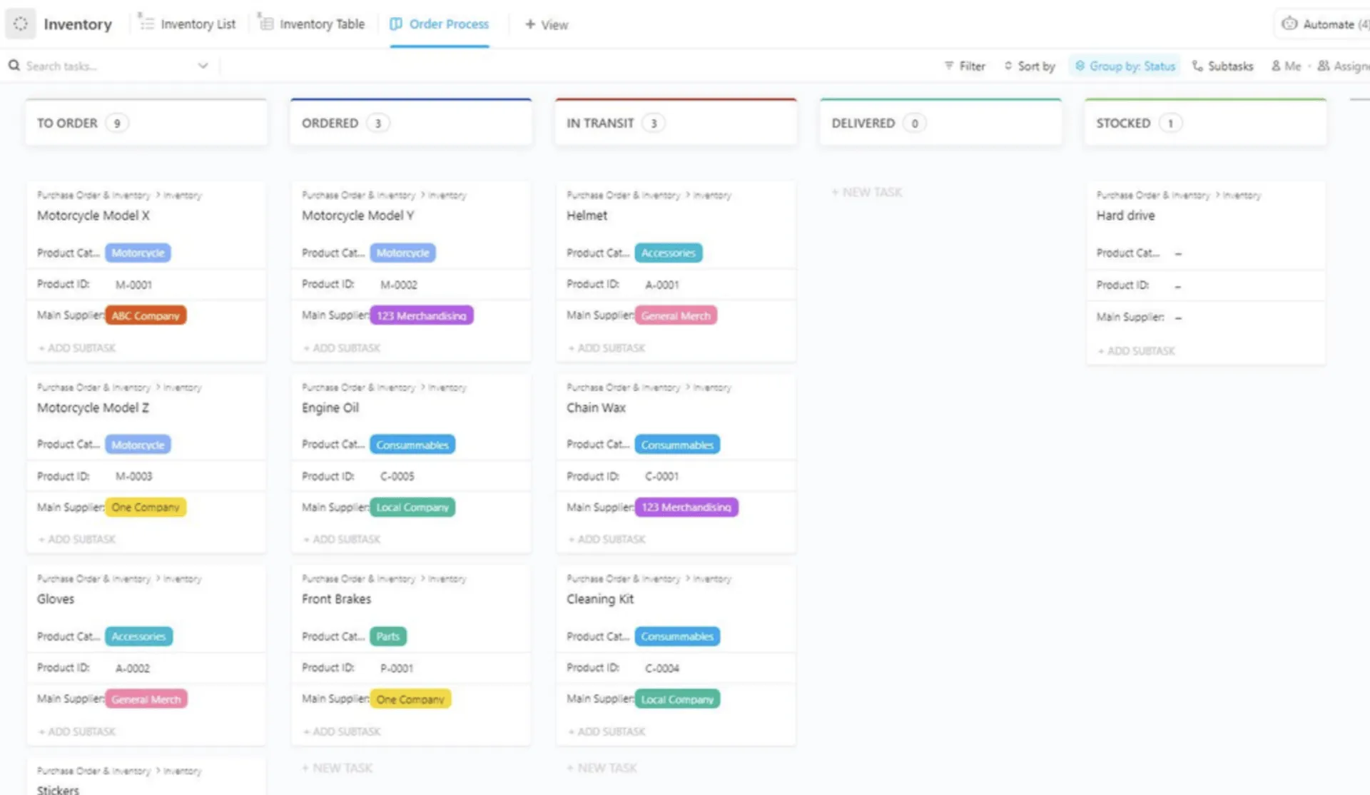 Ottimizza i tempi degli ordini di acquisto per migliorare il flusso di cassa utilizzando le visualizzazioni di ClickUp.