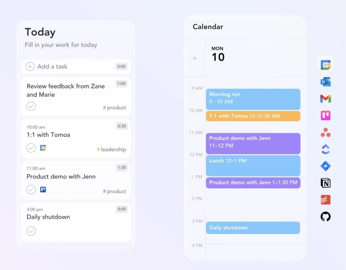 Critique de Sunsama : le calendrier et la vue Liste de choses à faire de Sunsama