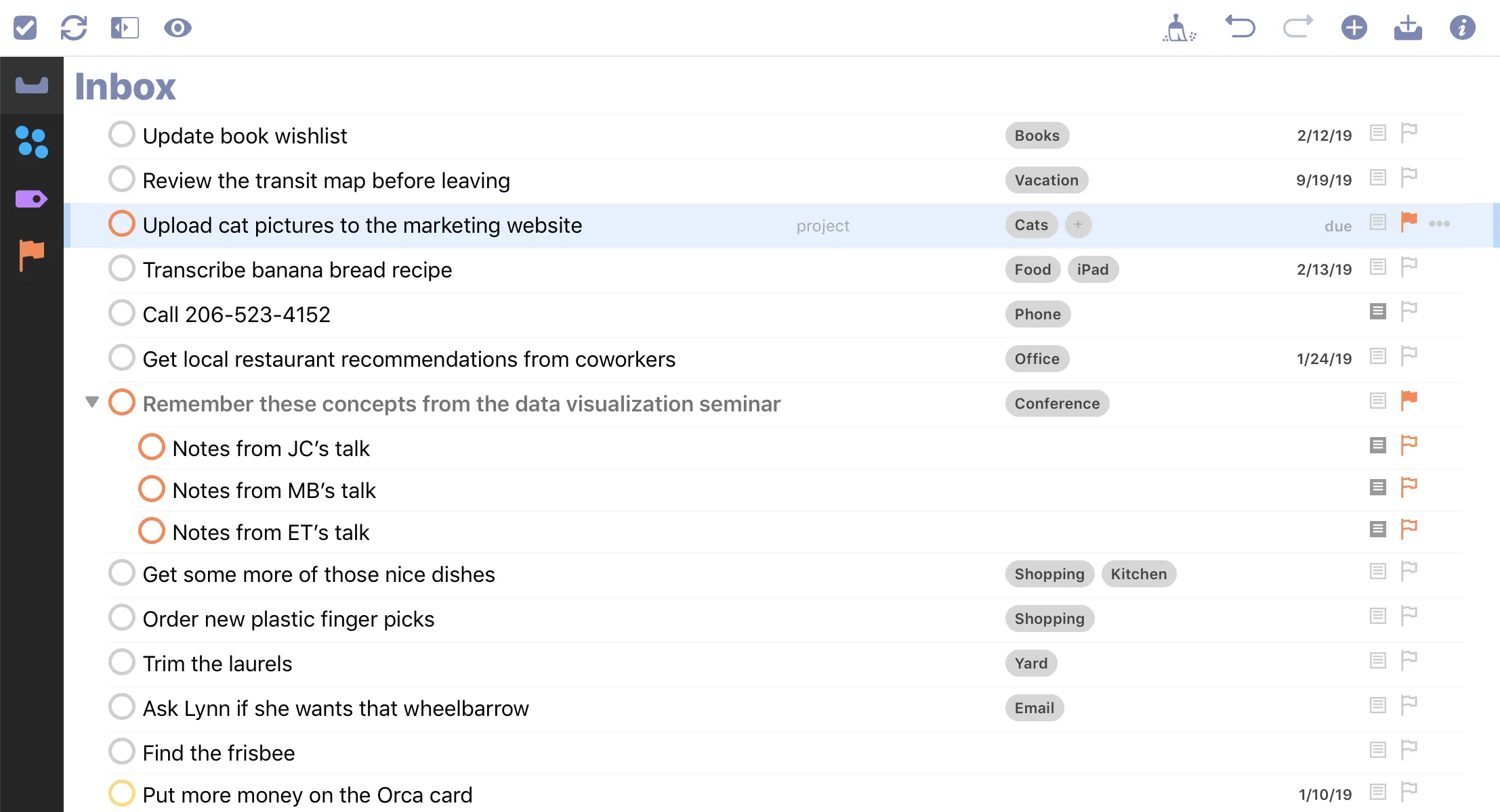 Panel de control de OmniFocus