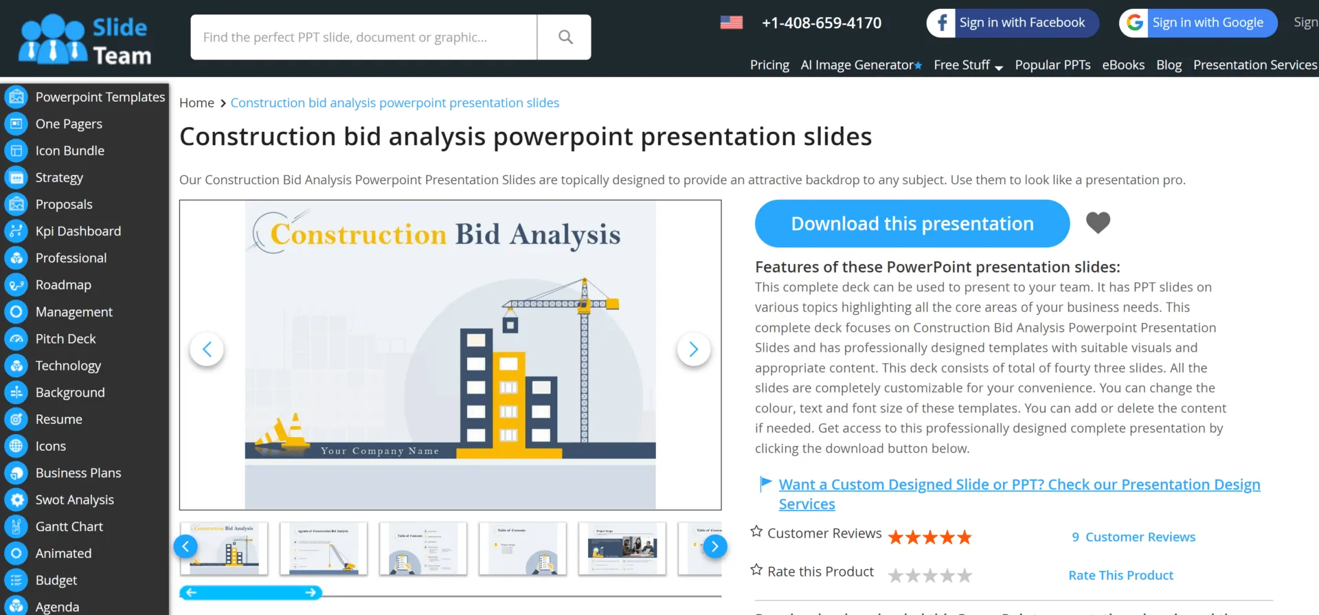 เทมเพลต PPT การวิเคราะห์การประมูลงานก่อสร้าง โดย Slideteam