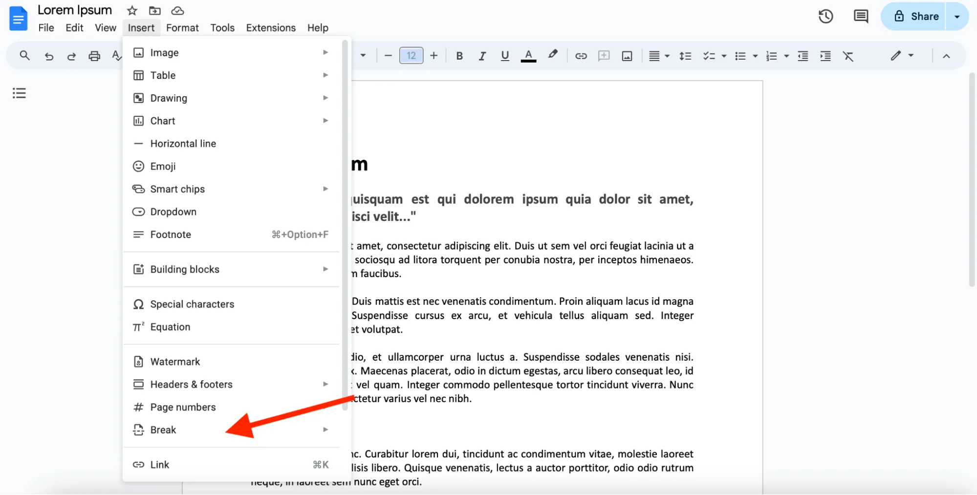 opsi 'Break' di Google Docs