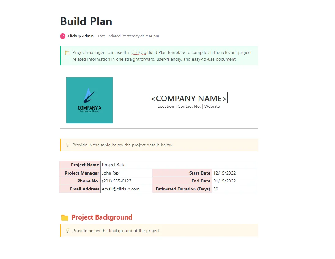 Plantilla «Crear plan» de ClickUp
