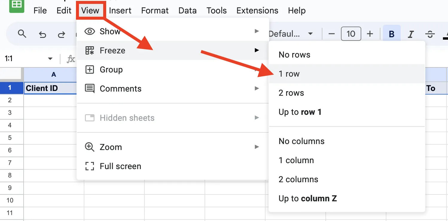 Figer des lignes dans Google Sheets
Feuille de calcul CRM