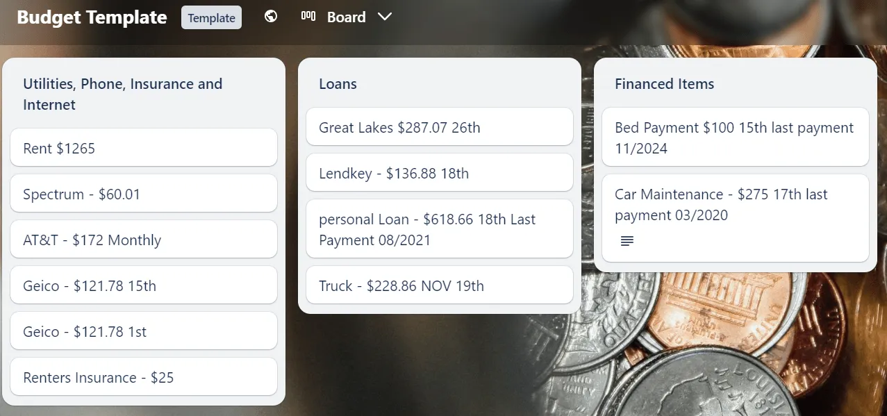 Modello di budget Trello
